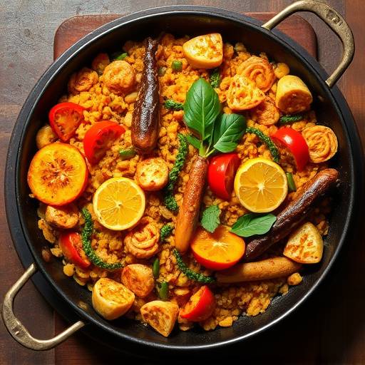 Paella Valenciana servida en una paellera tradicional