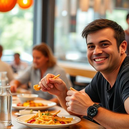 Un cliente disfrutando de una comida en el restaurante, sonriendo a la c&aacute;mara